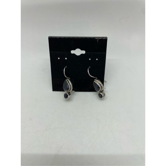 Vintage Lolite Drop Earrings Purple Pierced Fish Hook Stamped - Picture 7 of 7